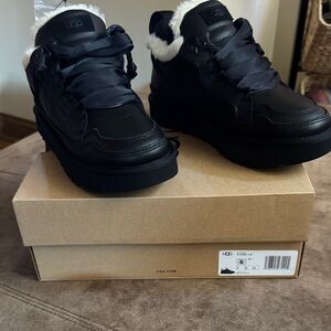 UGG Black Sneakers with White Fur Trim